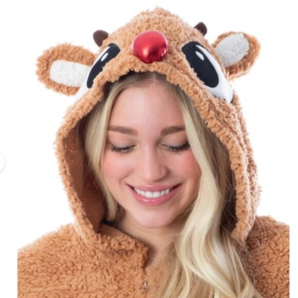 Rudolph The Red-Nosed Reindeer Adult Faux Fleece One Piece Pajama - Picture 3 of 4